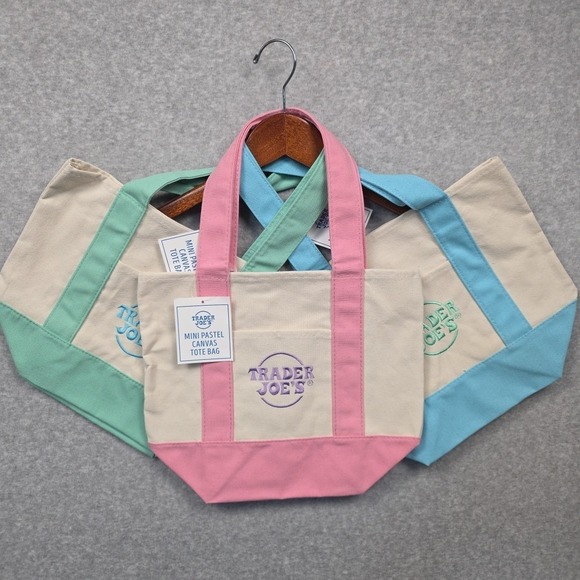 Trader Joe\'s Mini Pastel Canvas Tote Bag Bags Set of 3